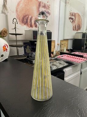 Prohibition Era Tall Glass Decanter with Yellow Striped Detail